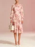 Elegant Plain Balloon Sleeve Printing Crew Neck Knee Length Dress