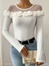 Elegant Plain Mesh Crew Neck Blouse