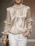 Satin Elegant Plain Peplum Stand Collar  Blouse