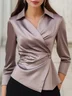 Satin Urban Plain  Asymmetric Shirt Collar Shirt