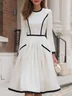 Elegant Color Block Gathered Crew Neck Midi Dress