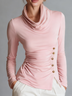 Casual Plain Irregular Craftsmanship Cowl Neck Blouse