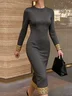 Elegant Geometric Crew Neck Midi Dress