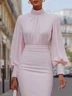 Elegant Plain Scramble Stand Collar Balloon Sleeve Blouse