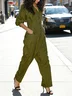 Casual Plain Lapel Collar Jumpsuit
