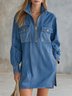 Urban Plain Denim Zipper Stand Collar Mini Dress