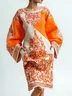 Elegant Geometric Bell Sleeve Printing Knee Length Dress